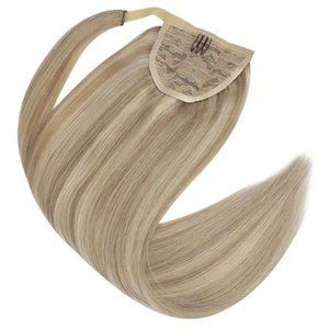 Hair Extensions Ponytail Real Human Hair Ash Blonde Highlights